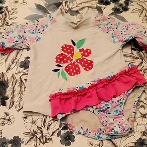 4t hibiscus short sleeve tankini swimsuit rashguard with ruffled bikini